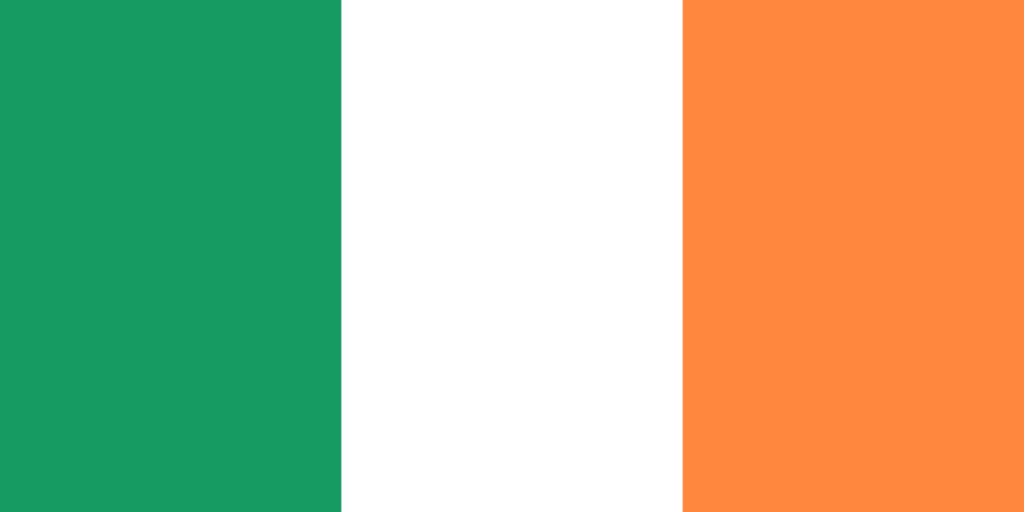Flag of Ireland with vertical green, white, and orange stripes.